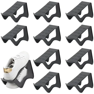 Produktbild von Schuhstapler 10 Stück - Platzsparendes Design - Doppellagiger Schuhsortierer - Rutschfeste Schutz - Hochwertiger PP-Kunststoff - Einfache Reinigung - Schuhregal