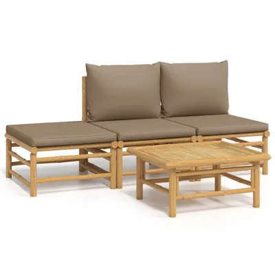 Produktbild von vidaXL 4-tlg. Garten-Lounge-Set mit Taupe Kissen Bambus