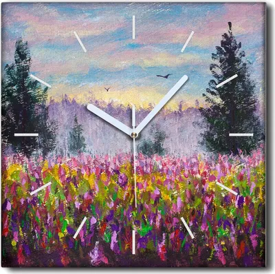 Produktbild von Coloray Uhr auf Leinwand 30x30 cm Wand Uhr Dekoration Wohnzimmer Segeltuch weiße Zeiger -Landschaftsblumenwiese.