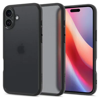 Three iPhones in cases are displayed side-by-side.