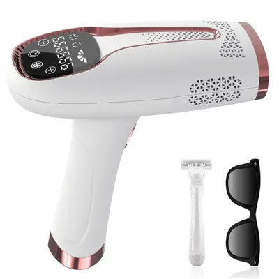 Immagine prodotto di Apparecchio per la depilazione laser IPL con touch screen e raffreddamento a ghiaccio, 3 modalità (HR/SC/RA), 9 livelli di potenza, 999.999 impulsi, indolore
