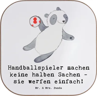 Produktbild von Mr. & Mrs. Panda Untersetzer Glas Handball Wurf - Weiß - Geschenk, Coaster, Teamgeist, Holzuntersetzer, Sport, Tor, für Gläser, Teamsport, Sportler, Tasse, Sportart