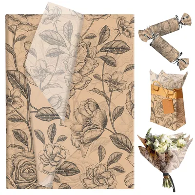 50 Blatt Vintage Kraftpapier, 35,6 x 50,8 cm, Blumenmuster, Geschenkpapier