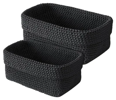 2er-Set faltbare Aufbewahrungskörbe, gehäkelt, 29 x 15 x 18,5 cm, schwarz