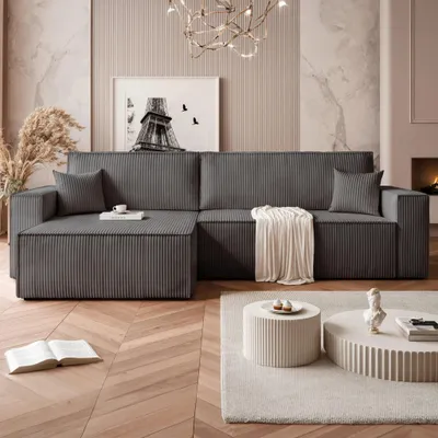 Produktbild von Ecksofa Mulri XL Poso 34 Graphit Cord Schlaffunktion Universell Bettkasten