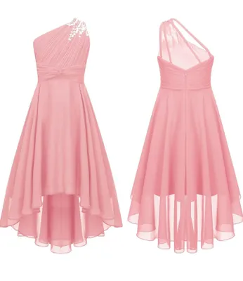 Produktbild von Elegantes Ein-Schulter Hochzeitskleid für Mädchen | Festliches Blumenmädchenkleid | Lang, ideal für Abendveranstaltungen | Größe 164-168 cm