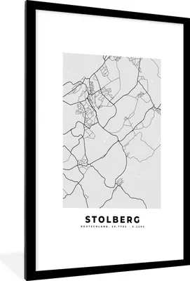 Produktbild von MuchoWow® Gerahmtes Poster Stolberg - Deutschland - Stadtplan - Karte 60x90 cm - Poster mit Schwarzem Bilderrahmen Wandposter Rahmen Foto Bilder - Dekoration - Wandposter Wohnzimmer - Hochwertig