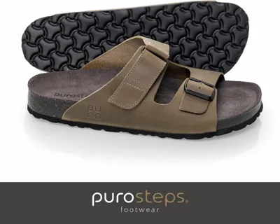 Produktbild von purosteps footwear Vigo-Eco Herren Leder Kork Sandale Schnalle Klett Komfort grau grün - 43