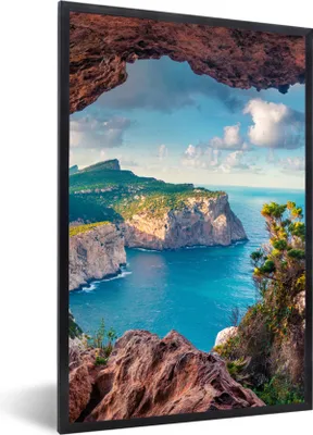 Produktbild von MuchoWow® Gerahmtes Poster Höhle - Natur - Meer - Landschaft 60x90 cm - Poster mit Schwarzem Bilderrahmen Wandposter Rahmen Foto Bilder - Kunst