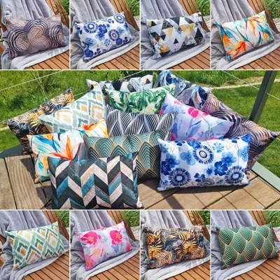 Produktbild von JACK 1x 30x50cm Motiv Outdoor Kissenhülle Kissenbezug Wasserfest Lounge Kissen Lotus Effekt, Farbe:Abstrakt Grün