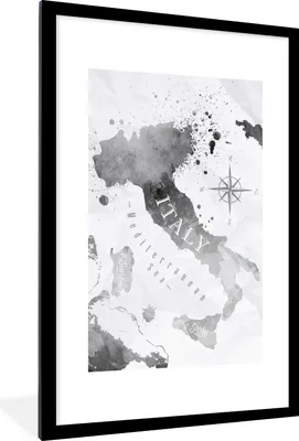 Produktbild von MuchoWow® MuchoWow® Gerahmtes Poster Italien - Karte - Aquarell 60x90 cm - Poster mit zchwarzem Bilderrahmen - Dekoration - Wandposter Wohnzimmer - Hochwertig