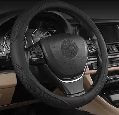 Produktbild von Universal Auto Lenkradhülle Lenkrad Abdeckung Lenkradbezug aus Mikrofaser Leder 38CM Hand nähen Spleißen Lenkrad Abdeckung-Rutschfest-Bequem-Weich (Schwarz)