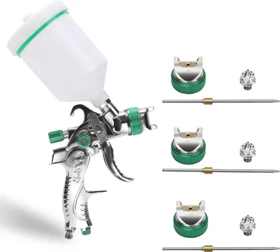 Produktbild von Bettizia 2 x HVLP Lackierpistole 3 Düsen(1.4/1,7/2.0mm) , 600 ml Becher, verstellbare Strahlbreite, Spritzpistole Sprühpistole Airbrushpistole
