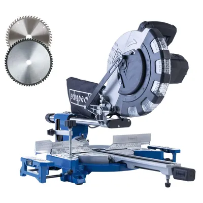 Produktbild von Scheppach HM254SPX Kappzugsäge inkl. 2.Sägeblatt - 2200W | Ø254mm Sägeblatt | Schnittbreite/höhe: 340mm x 90mm | inkl. Laser | Aluminumauflagen