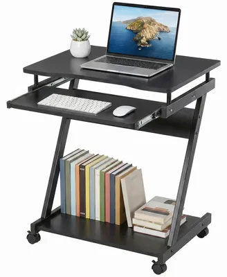 Obrázek produktu pro Počítačový stůl - PC stůl s kolečky - 60 x 48 cm - Výsuvná podložka na klávesnici - Mobilní psací stůl - Černá barva
