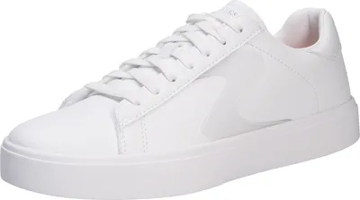 A white sneaker is shown from a side angle against a white background.