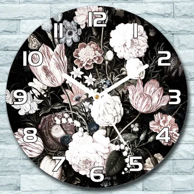 Produktbild von Wanduhr aus Glas Rund fi 30 Vintage Blumen Quarz Deko Wohnzimmer Büro