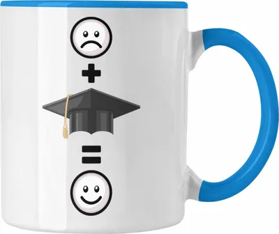 Produktbild von Trendation - Abschluss Tasse Geschenk für Bestandene Prüfung Abitur Bacherlor Master Lustige Geschenkidee :( + Abschluss = :) Geburtstag (Blau)