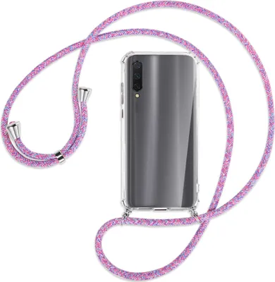Produktbild von Handykette Backcover-Schutzhülle mit Band (Metall silberfarben) für Xiaomi Mi 9 Lite / CC9 - lila/rosa/blau