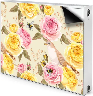 Produktbild von Magnet Heizkörper-Abdeckung Verkleidung Abdeckung Heizkörperabdeckung 110x60 cm  - Vögel und Rosen
