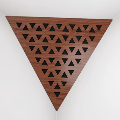 Obrázok produktu pre 2-balenie – basová pasca do rohov stropu „Triangle-F“ | Akustická pena v tvare pyramídy s laminovanou doskou HDF a poťahom [TRI – orech | čierna]