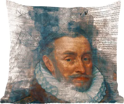 Produktbild von MuchoWow® Zierkissen Sofakissen Wohnzimmer Dekokissen 60x60 cm Wilhelm von Oranien - Zeitungsartikel - Kunst - Sitzfläche - Foto Polster