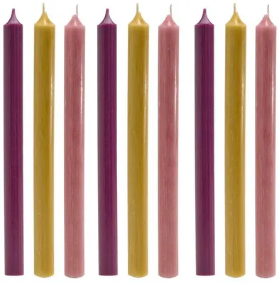 Image de Lot de 9 bougies de table Cactula Luxe – Aubergine, ocre et rose – Bougies effilées de 28 cm, Ø 2,1 cm