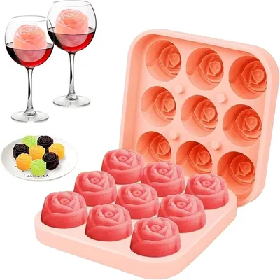 Produktbild von Silikon Eiswürfelform Rose 9 Fächer mit Deckel, lebensmittelecht, wiederverwendbar, für Cocktail, Whisky & Kaffee, BPA-frei