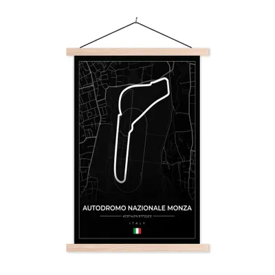 Produktbild von MuchoWow® Textilposter Rennsport - F1 - Rennstrecke - Italien - Autodromo Nazionale Monza - Schwarz 40x60 cm mit holzfarbenen Rahmen - Poster