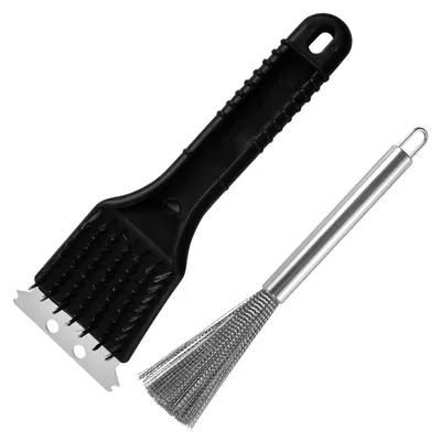 Immagine prodotto di 2 spazzole per griglia con raschietto, spazzola in acciaio inossidabile per barbecue, adatta per griglie e piastre