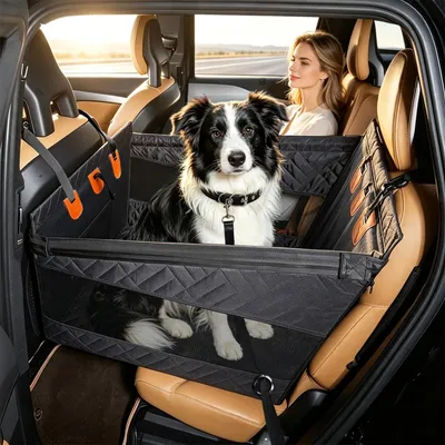 Productafbeelding van Hondenzitje voor de auto - Waterdicht en met veiligheidsriem - Geschikt voor middelgrote en grote honden