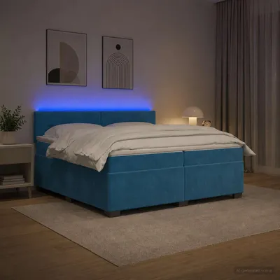 Immagine prodotto di Letto matrimoniale con boxspring, materasso e illuminazione LED blu, dimensioni 200 x 200 cm, rivestito in velluto