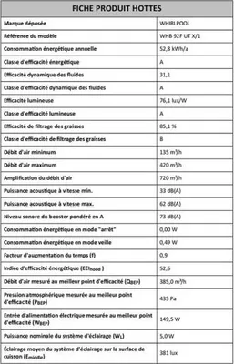 Image de Whirlpool WHB 92F UT X/1, 420 m³/h, Évacuation/Recirculation, A, A, B, 62 dB