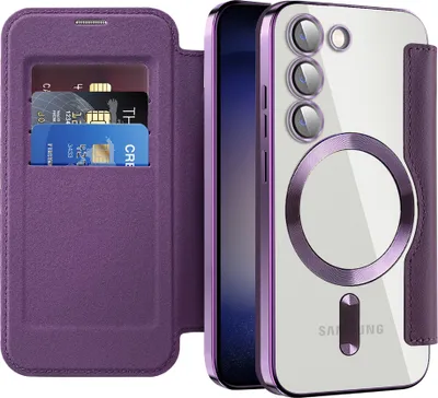 Image de Housse à rabat pour Samsung Galaxy S23 Compatible avec Magsafe, couverture claire Porte-carte Etui en cuir avec protection pour appareil photo Violet
