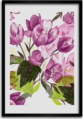 Produktbild von Bild - Bilderrahmen - 50 cm x 70 cm - MDF - Rahmen - Wandkunst Violette Blumen