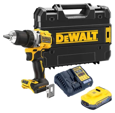 Immagine prodotto di Trapano avvitatore a batteria DeWalt DCD 800 H1T 18 V 90 Nm senza spazzole + 1x batteria Powerstack 5,0 Ah + caricabatterie + TSTAK