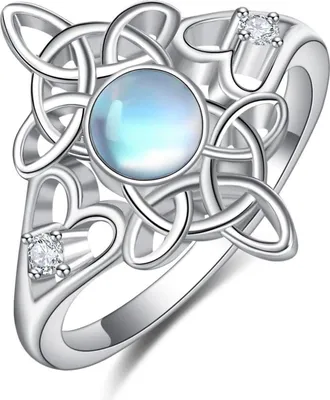 Zdjęcie produktu dla Pierścionek z węzłem celtyckim 925 Sterling Silver Moonstone Witch Magic Knot Rings