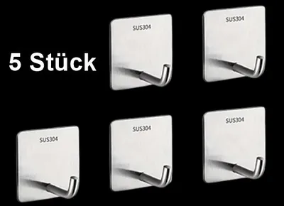 Produktbild von GKA 5 Stück silber eckig Edelstahl Handtuchhaken Haken Selbstklebend Bad Küche Handtuchhalter Kleiderhaken ohne Bohren