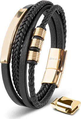 Produktbild von SERASAR | Lederarmband für Männer [Brave] mit Gold Stainless Steel | Farbe: Gold | Länge: 23cm
