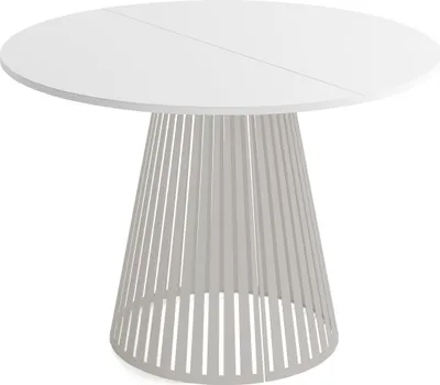 Produktbild von Esstisch Rund Ausziehbar mit Lamellen im Loft-Stil – 100 bis 180 cm – Industrieller Tisch mit Kaschmir Metallbeinen, Platzsparend für Wohnzimmer oder Esszimmer – Weiß