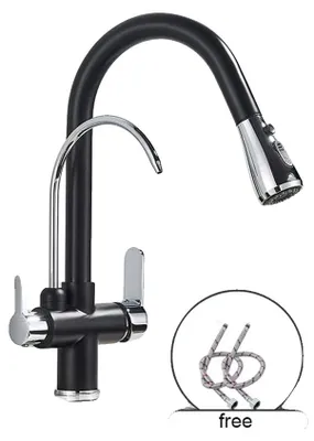 Produktbild von Wasserfilterarmatur, Doppelgriff, ausziehbare Auslauf, Schwarzes Chrom