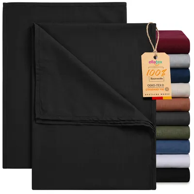 Produktbild von EllaTex 2er Pack Renforcé Bettlaken 140x200 Baumwolle – Betttücher Set ohne Gummizug, Farbe: Schwarz