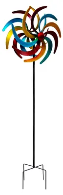 Produktbild von Buntes Metall-Windrad - Ø 38 cm / Höhe 140 cm - Dekoratives Windspiel für den Garten