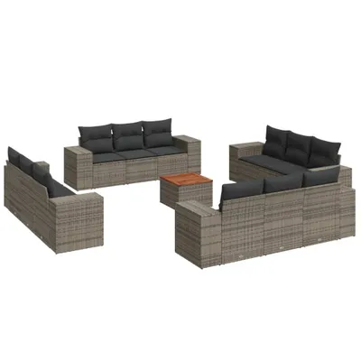 Produktbild von 13-tlg. Garten-Sofagarnitur mit Kissen Grau Poly Rattan