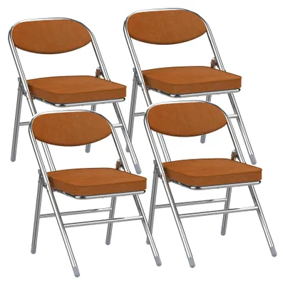 Zdjęcie produktu dla Zestaw czterech składanych krzeseł - krzesło do jadalni - 46 x 41 x 80 cm - metalowa konstrukcja - obicie z tkaniny - tapicerowane - kolor brązowy