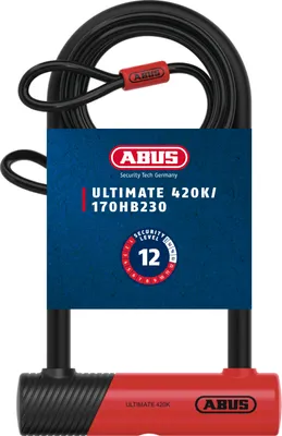 Produktbild von ABUS Bügelschloss Ultimate 420K mit Schlosshalterung USH - handliches und robustes Fahrradschloss mit praktischer Halterung zum Transport - Fahrrad-Zubehör - Variante 150HB230 + Cobra 10/120 Stahlkabel mit Schlaufen