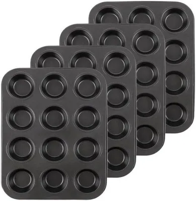 Produktbild von Muffinblech für 12 Stück, 4er-Set, Antihaft, Kohlenstahl, Backblech