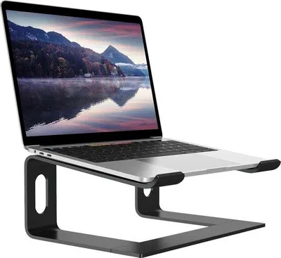 Zdjęcie produktu dla Aluminiowy uchwyt na laptopa na biurko, do notebooków o przekątnej ekranu 10–15,6 cala, czarny