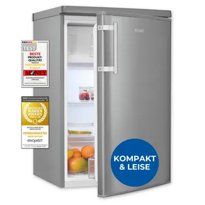 Produktbild von Exquisit Kühlschrank ohne Gefrierfach, EEK: C, 118 l, 4-Sterne-Gefrierfach, 2 Glasablagen, 55cm breit, Türanschlag wechselbar, KS16-4-HE-040C inoxlook