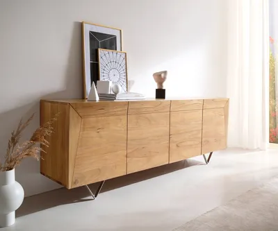 Produktbild von DELIFE Sideboard Kayu 200x40x70 cm Akazie Natur 4 Türen V-Fuß